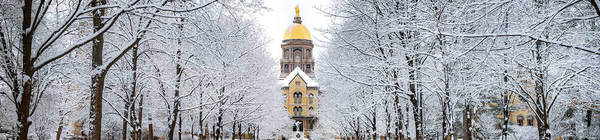 Snow on trees and the main building.