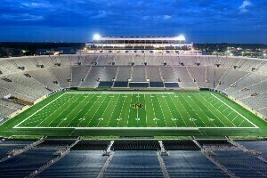 Notre Dame Stadium at night.